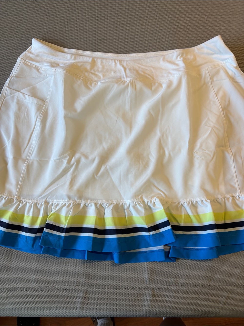 Addison bay White Ruffled Hem Skort with Blue and Yellow Stripe SZ XL NWT
